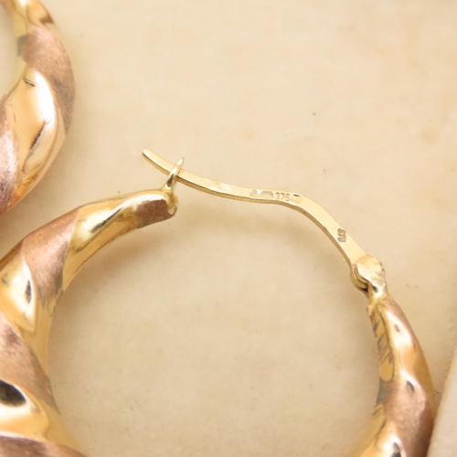 121 - Pair of Circular Form Detailed 9 Carat Yellow and Rose Gold Earrings Each 3cm Diameter