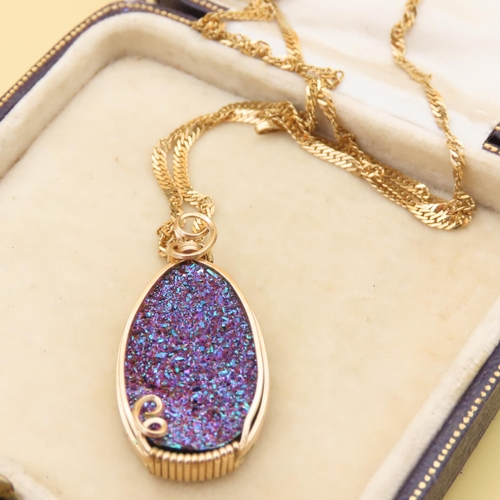 123 - 9 Carat Yellow Gold Pendant 3cm High Set on Silver Gilt Chain 46cm Long Alaskan Gemstone Set