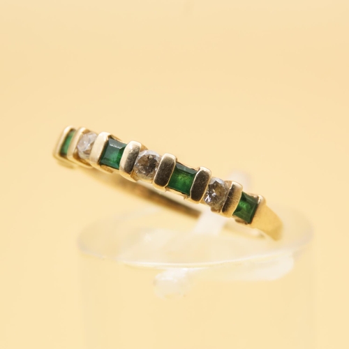 124 - Emerald and Diamond Half Eternity Ring Mounted on 14 Carat Yellow Gold Band Ring Size L