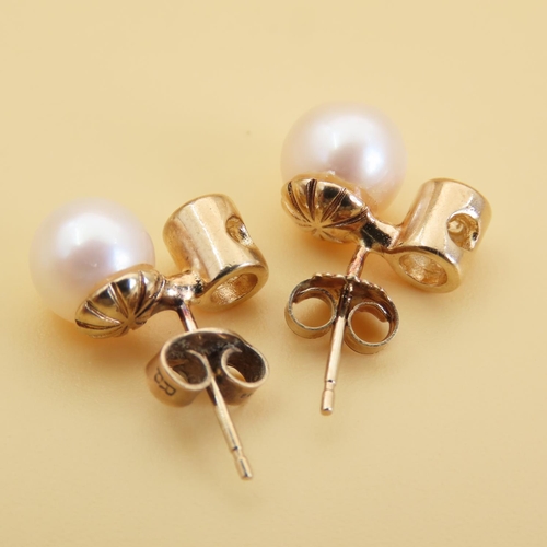 127 - Pearl Set 9 Carat Yellow Gold Earrings Each 1cm High