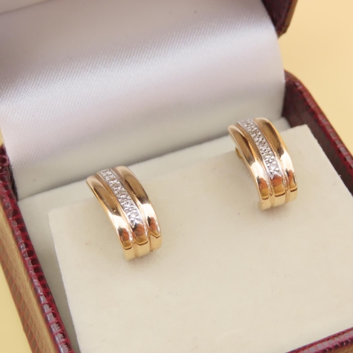 128 - Pair of Diamond Set 14 Carat Yellow Gold Earrings Each 1.5cm High