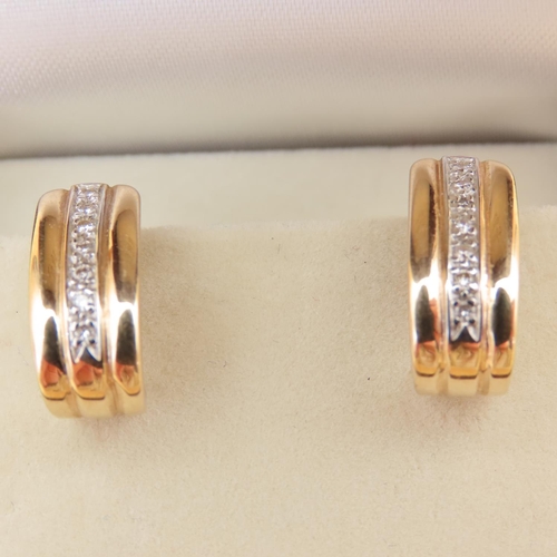 128 - Pair of Diamond Set 14 Carat Yellow Gold Earrings Each 1.5cm High