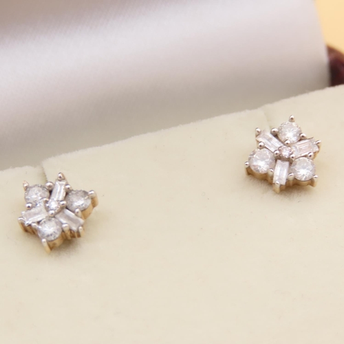 Pair of Diamond Daisy Cluster 9 Carat Yellow Gold Earrings Each 5mm Diameter