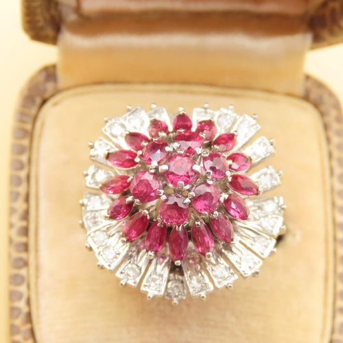 17 - Ruby and Diamond Cluster Ring Set in Platinum Mounted on 14 Carat White Gold Ring Size N