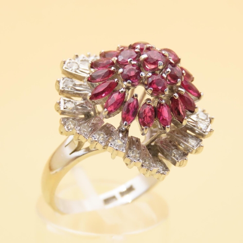 17 - Ruby and Diamond Cluster Ring Set in Platinum Mounted on 14 Carat White Gold Ring Size N