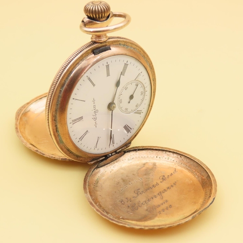 9 Carat Yellow Gold Full Hunter Pocketwatch Engraved Detailing Throughout Roman Numeral Decorated Dial 3.5cm Diameter