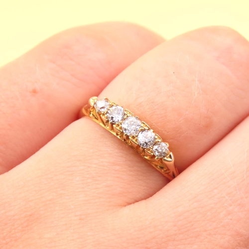 21 - Diamond Five Stone Ring Mounted on 18 Carat Yellow Gold Band Ring Size N and a Half