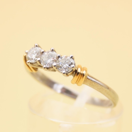 22 - Three Stone Diamond Ring Mounted on 18 Carat White and Yellow Gold Band Attractively Detailed Ring S... 
