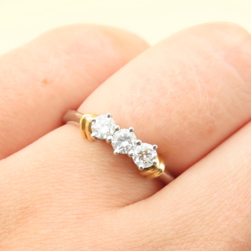 22 - Three Stone Diamond Ring Mounted on 18 Carat White and Yellow Gold Band Attractively Detailed Ring S... 