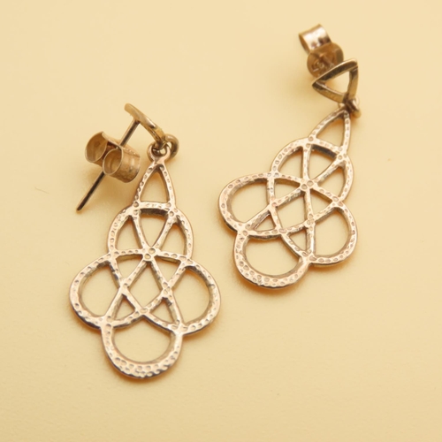 24 - Pair of Celtic Motif 9 Carat Yellow Gold Drop Form Earrings Each 2.5cm Drop