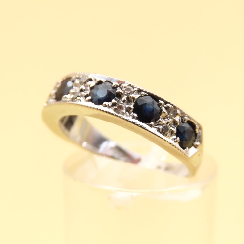 27 - Sapphire and Diamond Half Eternity Ring 18 Carat White Gold Band Set with Platinum Ring Size M