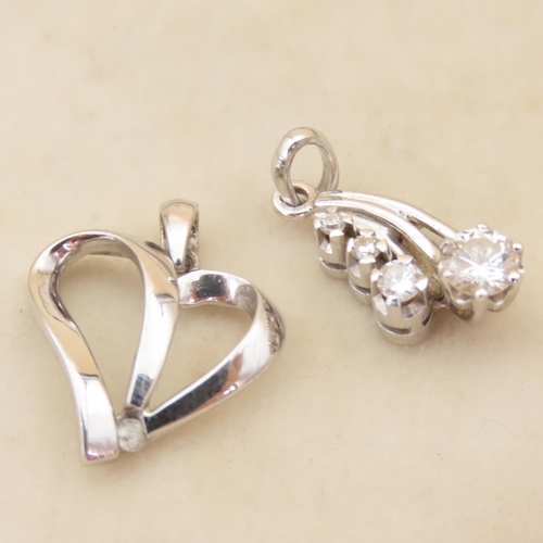 Two 18 Carat White Gold Pendants One Set with Diamonds Attractively Detailed Each Approximately 1cm High