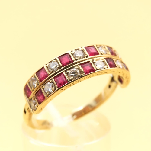 29 - Ruby and Diamond 18 Carat Yellow Gold Ring Adjustable Band Size Q - T