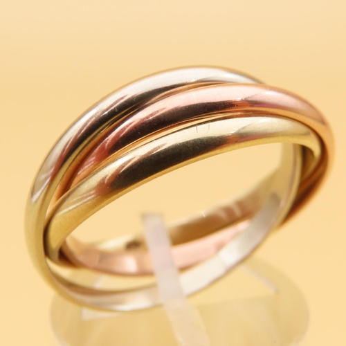 Three Band 14 Carat Yellow, White and Rose Gold Band Ring Size P