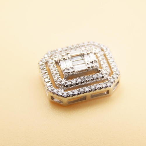37 - Diamond Set 14 Carat White Gold Mounted Pendant Rectangular Canted Corner Form 1.5cm High