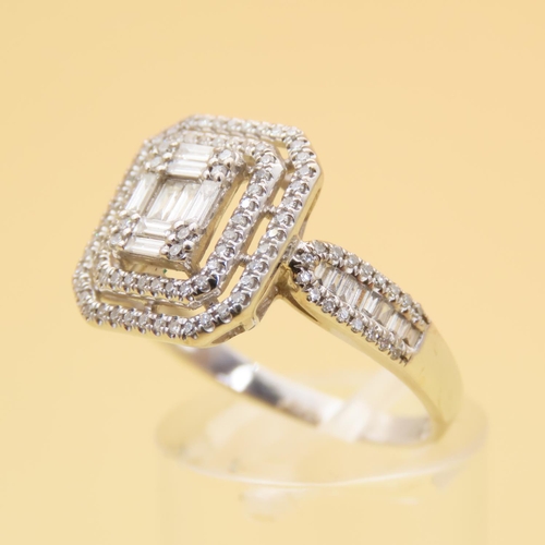 39 - Diamond Twin Halo Set Ladies Ring Baguette and Circular Cut Further Decoration to Shoulders Mounted ... 