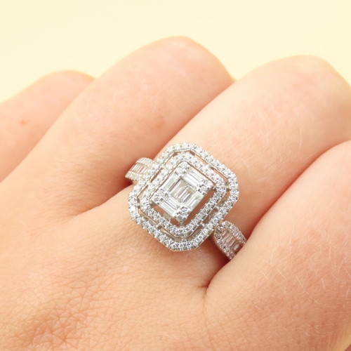 39 - Diamond Twin Halo Set Ladies Ring Baguette and Circular Cut Further Decoration to Shoulders Mounted ... 