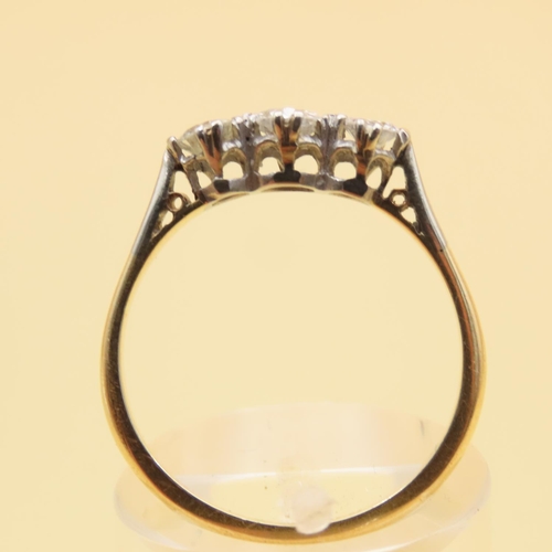 4 - Three Stone Diamond Ring Mounted on 18 Carat Yellow Gold Band Ring Size N