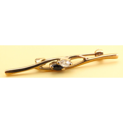 430 - Sapphire and Diamond 9 Carat Yellow Gold Bar Brooch 4.5cm Wide