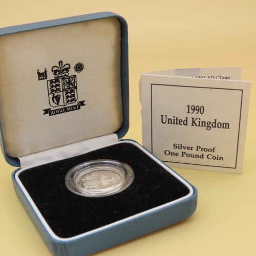 435 - Silver Proof Royal Mint One Pound Coin Dated 1990 Contained within Original Presentation Case Encaps... 