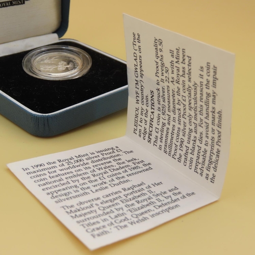 435 - Silver Proof Royal Mint One Pound Coin Dated 1990 Contained within Original Presentation Case Encaps... 