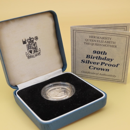 436 - 90th Birthday Silver Proof Crown Contained within Original Presentation Case Encapsulated Mint