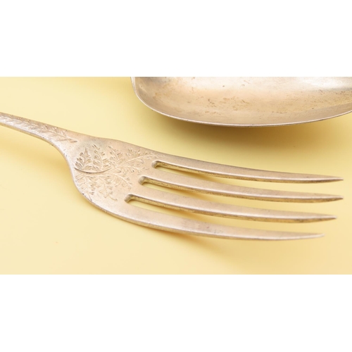 444 - Silver Fork and Spoon Set Bright Cut Detailing Each 16cm Long