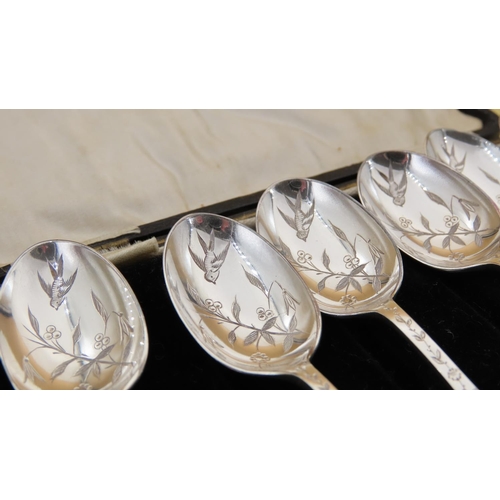 447 - Set of Six Silver Floral Decorated Teaspoons Attractively Detailed Contained within Presentation Cas... 