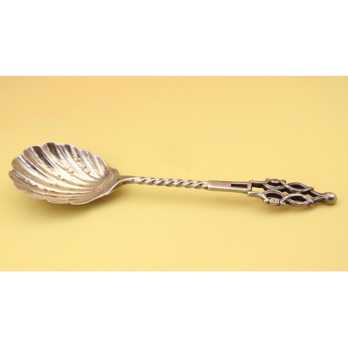 450 - Silver Sugar Spoon Attractively Detailed 13cm Long