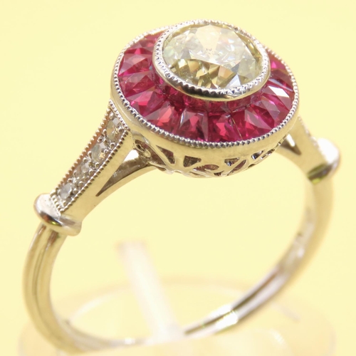 457 - Old European Cut Diamond and Ruby Ring Mounted on Platinum Further Diamond Decoration to Shoulders B... 