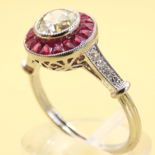 457 - Old European Cut Diamond and Ruby Ring Mounted on Platinum Further Diamond Decoration to Shoulders B... 