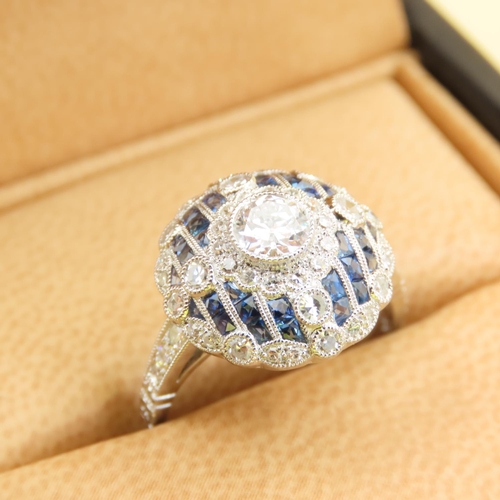 458 - Diamond and Sapphire Ladies Ring Attractively Detailed Mounted on Platinum Band Size M