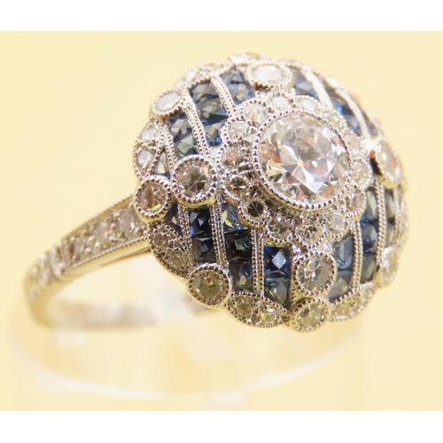 458 - Diamond and Sapphire Ladies Ring Attractively Detailed Mounted on Platinum Band Size M