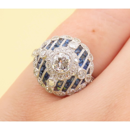 458 - Diamond and Sapphire Ladies Ring Attractively Detailed Mounted on Platinum Band Size M