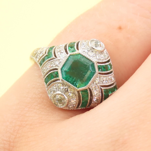 459 - Diamond and Emerald Ring Attractively Detailed Mounted on Platinum Further Emerald and Diamond Decor... 