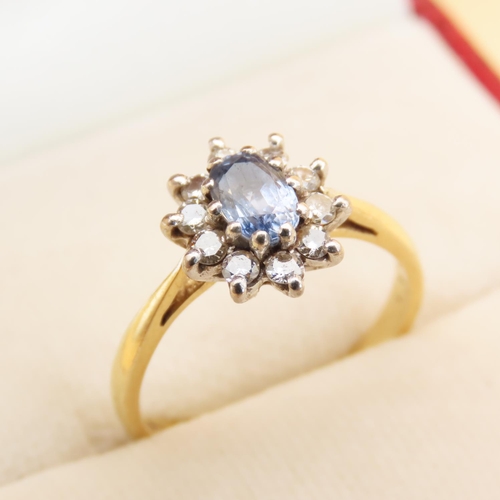 46 - Sapphire and Diamond Cluster Ring Mounted on 9 Carat Yellow Gold Band Stones Platinum Set Ring Size ... 