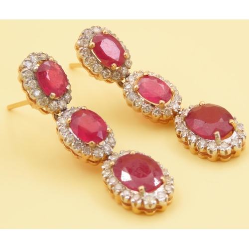 462 - Pair of Ladies Ruby and Diamond Drop Earrings Articulated Form Mounted in 18 Carat Yellow Gold Each ... 