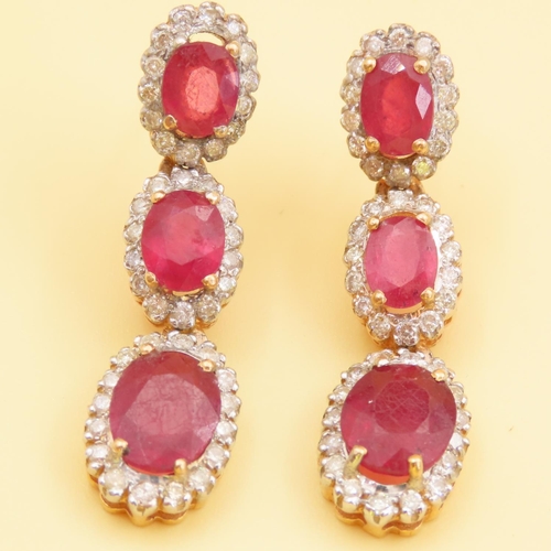 462 - Pair of Ladies Ruby and Diamond Drop Earrings Articulated Form Mounted in 18 Carat Yellow Gold Each ... 