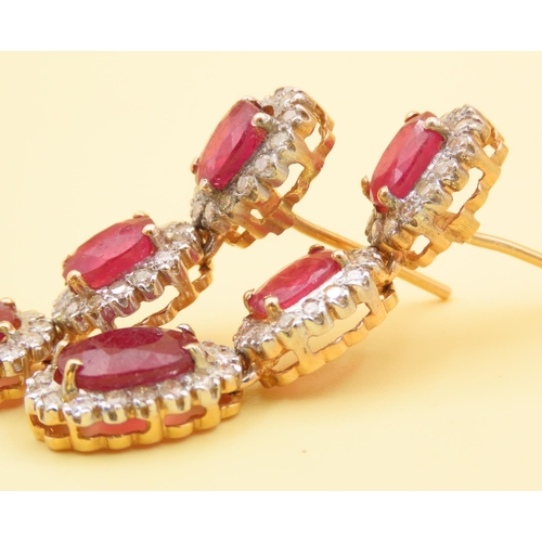 462 - Pair of Ladies Ruby and Diamond Drop Earrings Articulated Form Mounted in 18 Carat Yellow Gold Each ... 