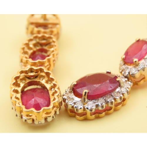 462 - Pair of Ladies Ruby and Diamond Drop Earrings Articulated Form Mounted in 18 Carat Yellow Gold Each ... 