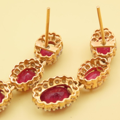 462 - Pair of Ladies Ruby and Diamond Drop Earrings Articulated Form Mounted in 18 Carat Yellow Gold Each ... 