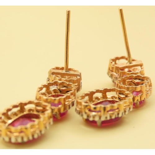 462 - Pair of Ladies Ruby and Diamond Drop Earrings Articulated Form Mounted in 18 Carat Yellow Gold Each ... 