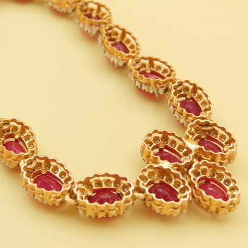 463 - Fine Ruby and Diamond Necklace of Attractive Articulated Form Mounted in 18 Carat Yellow Gold 42cm L... 