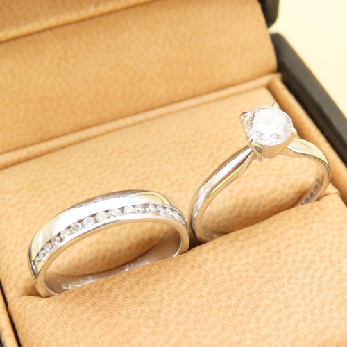 464 - Pair of Platinum Diamond Rings Solitaire and Eternity Form Both Band Size M and a Half Solitaire Dia... 