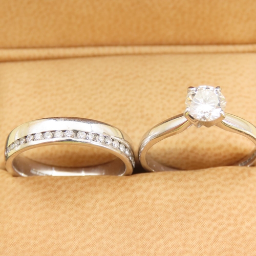 464 - Pair of Platinum Diamond Rings Solitaire and Eternity Form Both Band Size M and a Half Solitaire Dia... 