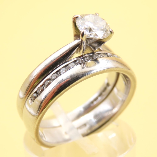 464 - Pair of Platinum Diamond Rings Solitaire and Eternity Form Both Band Size M and a Half Solitaire Dia... 