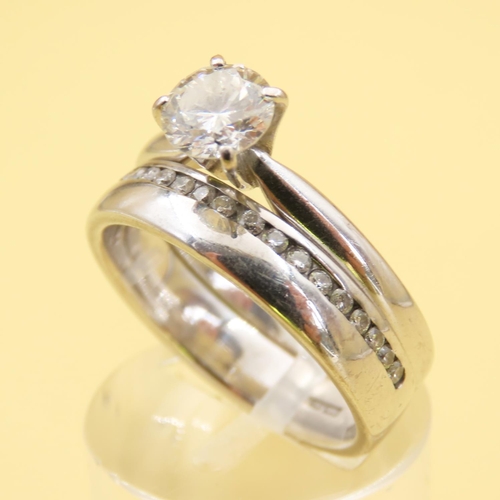 464 - Pair of Platinum Diamond Rings Solitaire and Eternity Form Both Band Size M and a Half Solitaire Dia... 