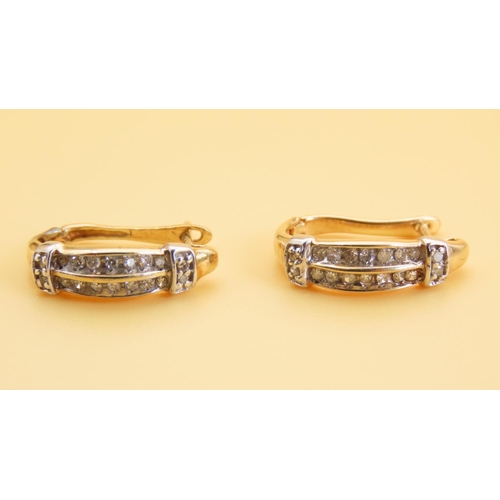 47 - Pair of 10 Carat Yellow Gold Diamond Set Ladies Earrings Each 1.5cm High
