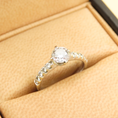 473 - Ladies 18 Carat White Gold Diamond Ring .70 Carat Center Diamond with Further Diamonds to Shoulders ... 