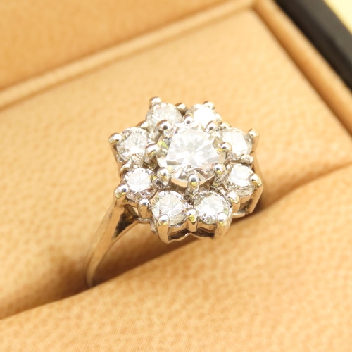 477 - Diamond Cluster Ring Mounted on 18 Carat White Gold Band Ring Size N Approximately 2.1 Carat Total D... 